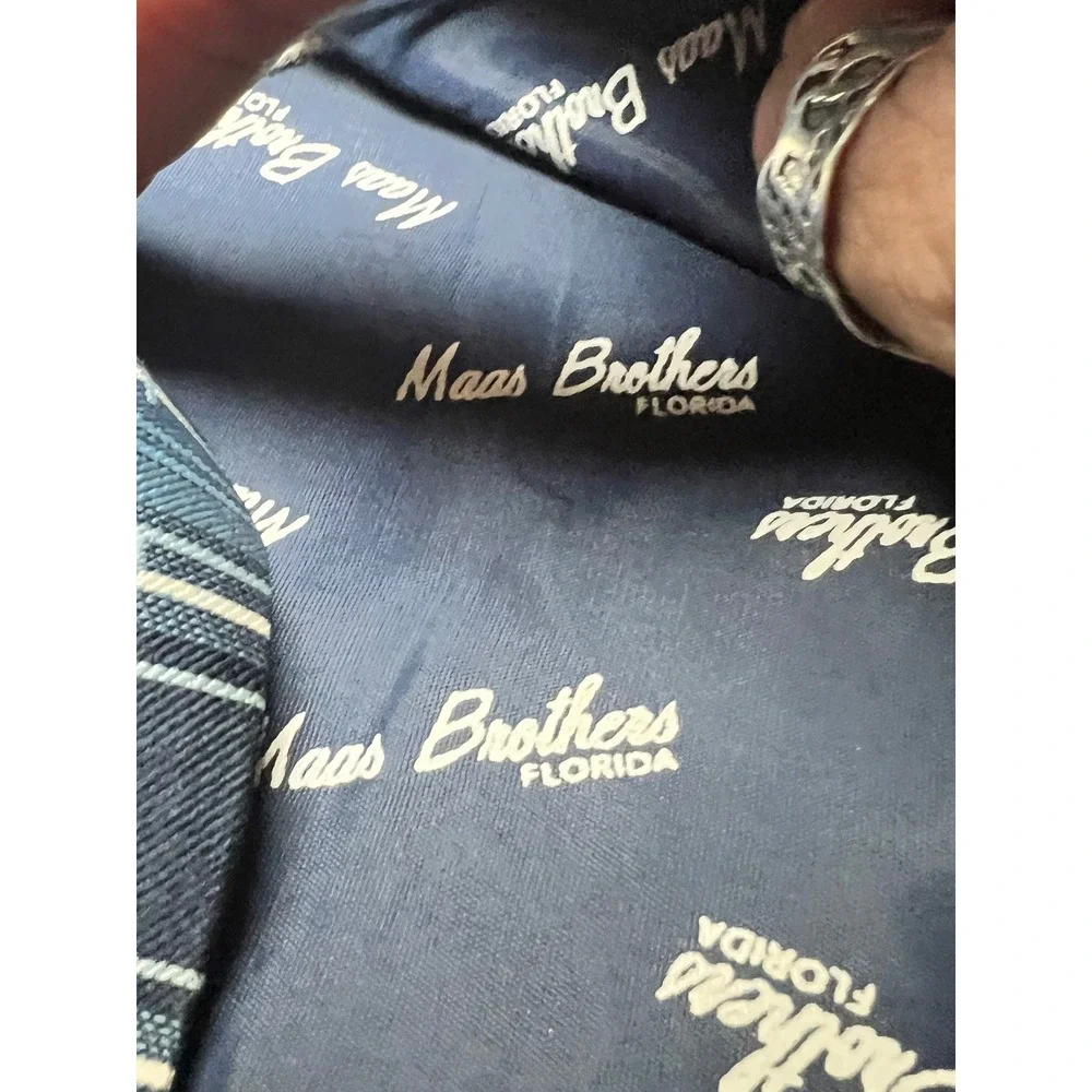 Maas Brothers Florida Blue Stripe Silk Tie‎ Classic Wide Retro Neck Tie